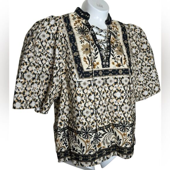 Anthropologie Puff-Sleeve Tie Neck Blouse - Picture 3 of 11